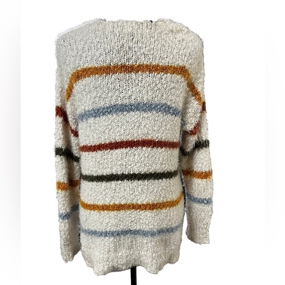 The Nines V-Neck Sweater Oversized Fit - Cream with Multi Stripe - Eyelash Yarn - Picture 4 of 10